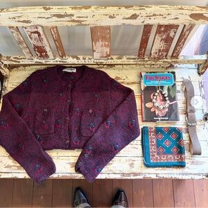 Purple Knit Heart-Accent Cardigan Sweater